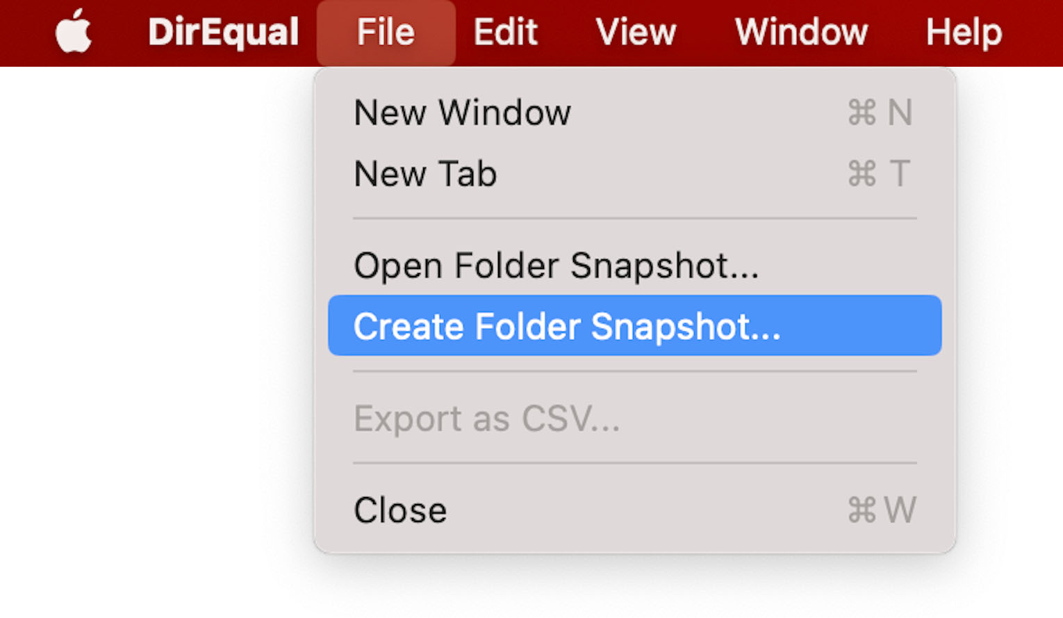 Create snapshot menu
